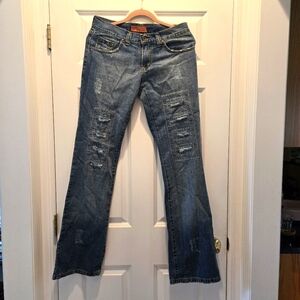 Vintage Y2K Jeans 30 European Enrico Coveri Blue Kick Flare Bootcut Distressed